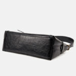 Schwarze Damen Crossbody Umhängetasche aus gewachstem Leder mit Crackle-Effekt und goldener Hardware
