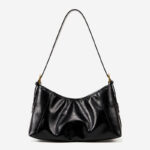Sac à bandoulière en cuir ciré noir à effet craquelé pour femmes, avec accessoires en or