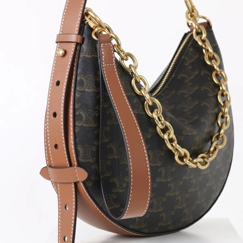Schwarze Damen Leder Halbmond Print Kette Hobo Crossbody Umhängetasche
