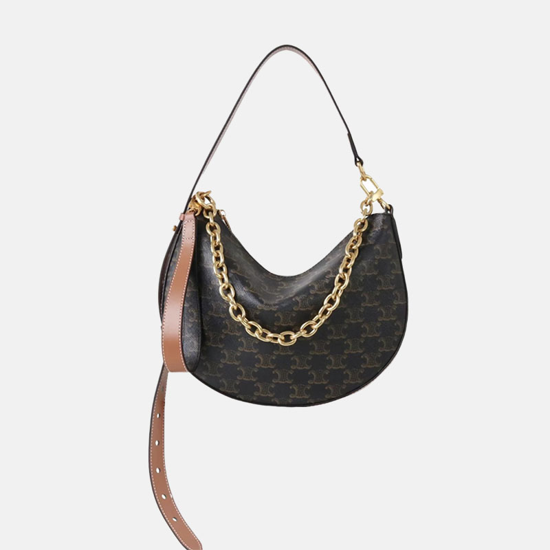 Schwarze Damen Leder Halbmond Print Kette Hobo Crossbody Umhängetasche