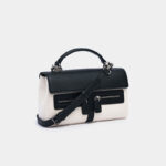 Sac à main en cuir noir avec bandoulière en toile blanche pour femmes