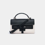 Sac à main en cuir noir avec bandoulière en toile blanche pour femmes