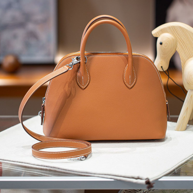 Women's Epsom Top-Grain Leather Shell Shaped Handbag In Silver Hardware