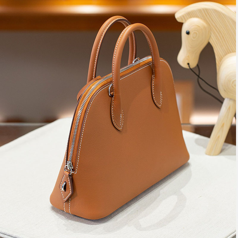 Women's Epsom Top-Grain Leather Shell Shaped Handbag In Silver Hardware