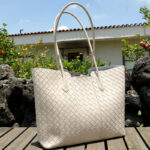 Sac fourre-tout en cuir véritable tissé pour femmes