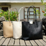 Sac fourre-tout en cuir véritable tissé pour femmes