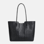 Sac fourre-tout en cuir véritable tissé pour femmes