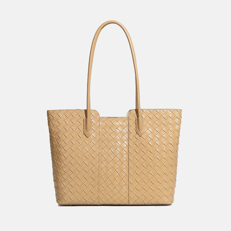 Sac fourre-tout en cuir véritable tissé pour femmes