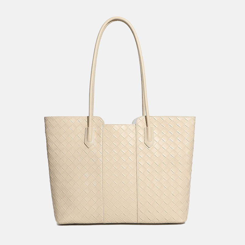 Sac fourre-tout en cuir véritable tissé pour femmes