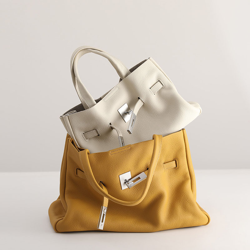 Women's Lychee Textured Top-Grain Leather Shoulder Crossbody Tote Handbag In Silver Hardware