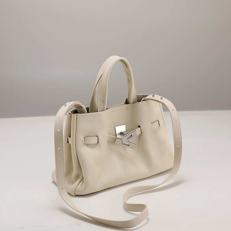 Women's Lychee Textured Top-Grain Leather Shoulder Crossbody Tote Handbag In Silver Hardware