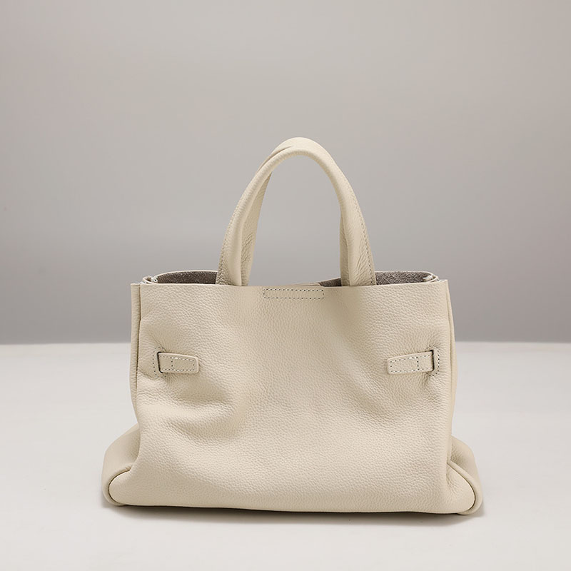 Women's Lychee Textured Top-Grain Leather Shoulder Crossbody Tote Handbag In Silver Hardware