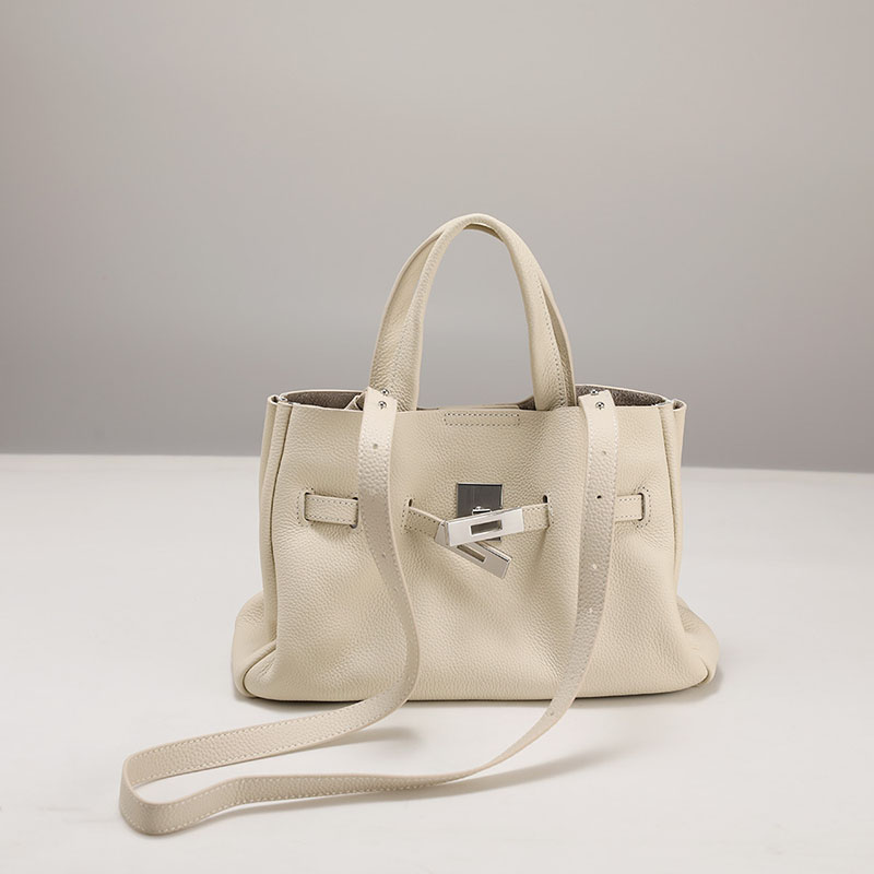 Women's Lychee Textured Top-Grain Leather Shoulder Crossbody Tote Handbag In Silver Hardware