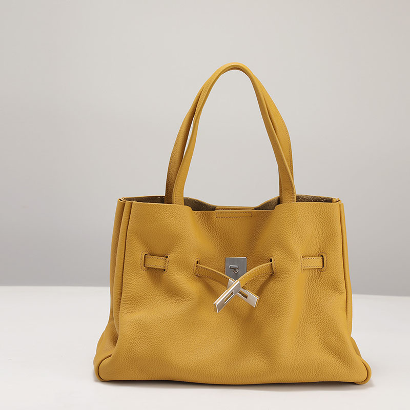 Women's Lychee Textured Top-Grain Leather Shoulder Crossbody Tote Handbag In Silver Hardware