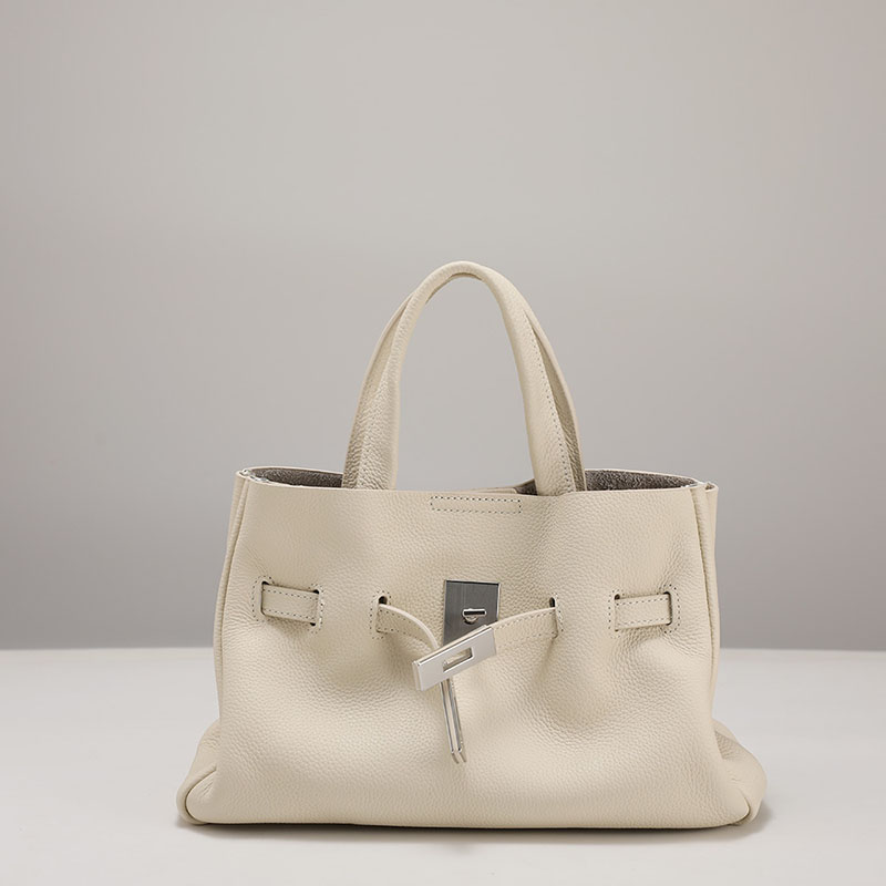 Women's Lychee Textured Top-Grain Leather Shoulder Crossbody Tote Handbag In Silver Hardware