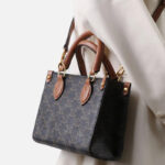 Women's Small Black Leather Printed Tote Bags with Crossbody Strap