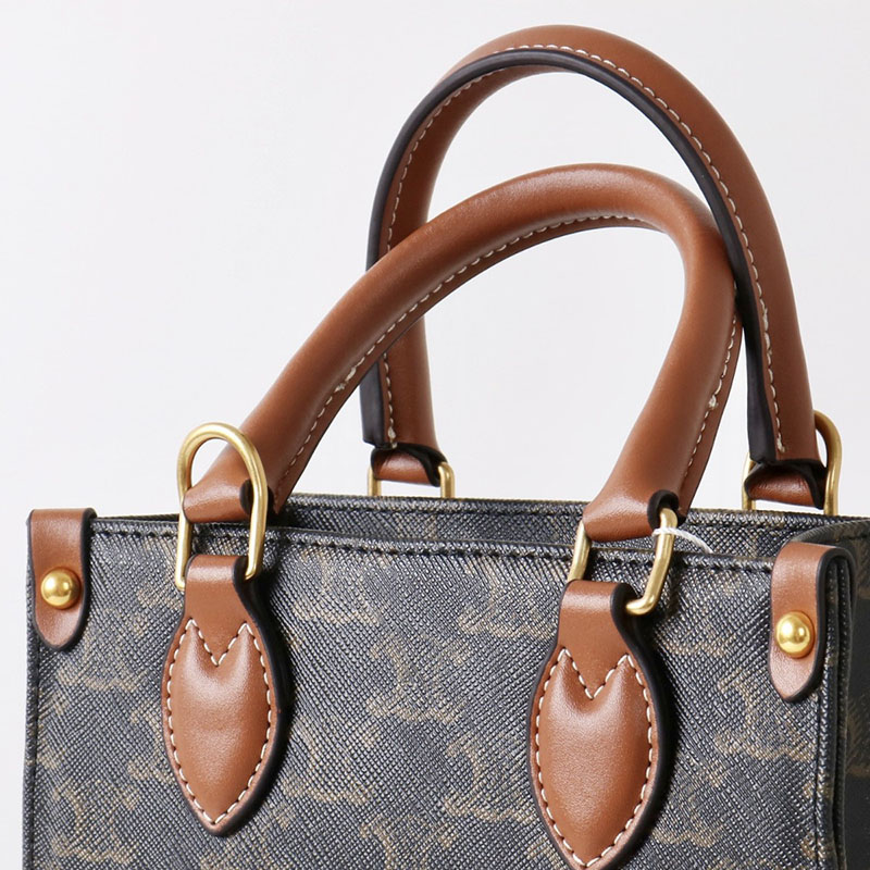 Women's Small Black Leather Printed Tote Bags with Crossbody Strap