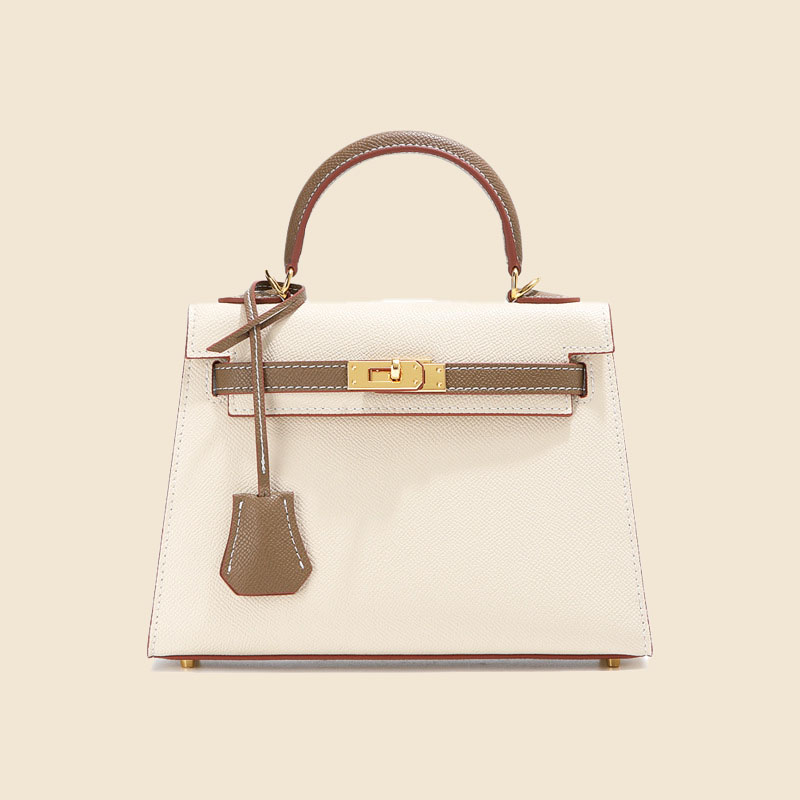 Women's Mini Epsom Split Leather Two-Tone Top Handle Bag in Gold Hardware - White