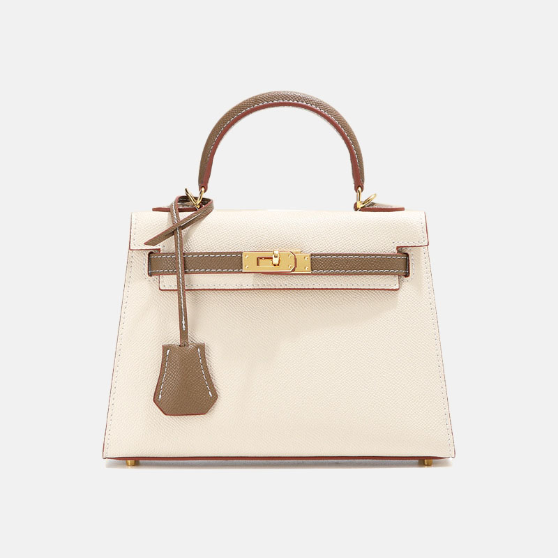 Mini sac à main en cuir fendu bicolore Epsom pour femmes, avec quincaillerie dorée