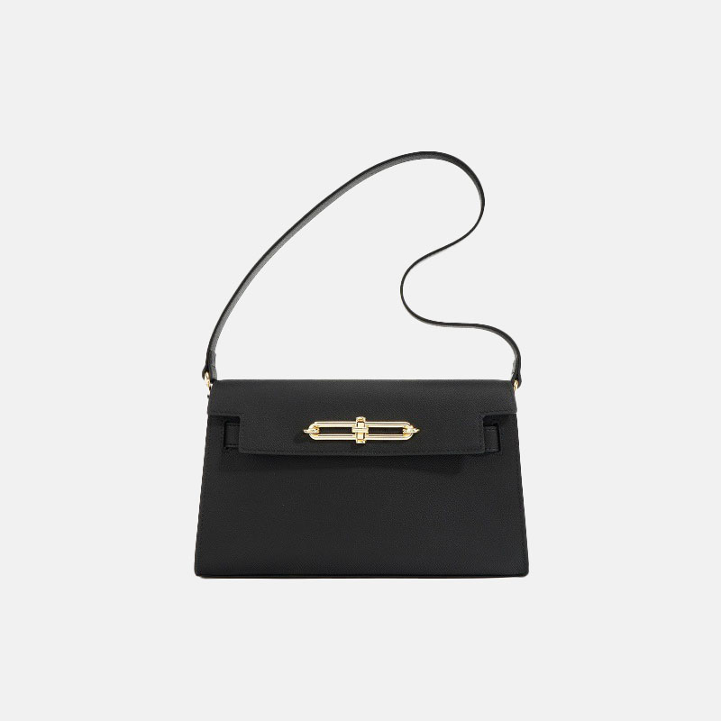 Sac à bandoulière minimaliste en cuir Epsom pour femmes, avec des accessoires en or