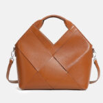 Minimalistische Damen Vollnarbenleder Inverted Triangle Crossbody gewebte Handtasche