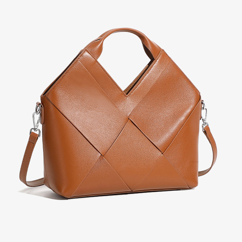 Minimalistische Damen Vollnarbenleder Inverted Triangle Crossbody gewebte Handtasche