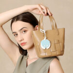 Women's Minimalist Genuine Leather Woven Bucket Bag