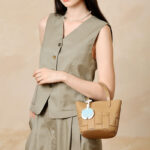 Women's Minimalist Genuine Leather Woven Bucket Bag