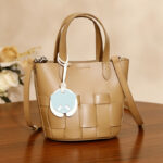 Women's Minimalist Genuine Leather Woven Bucket Bag