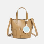 Women's Minimalist Genuine Leather Woven Bucket Bag