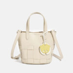 Women's Minimalist Genuine Leather Woven Bucket Bag