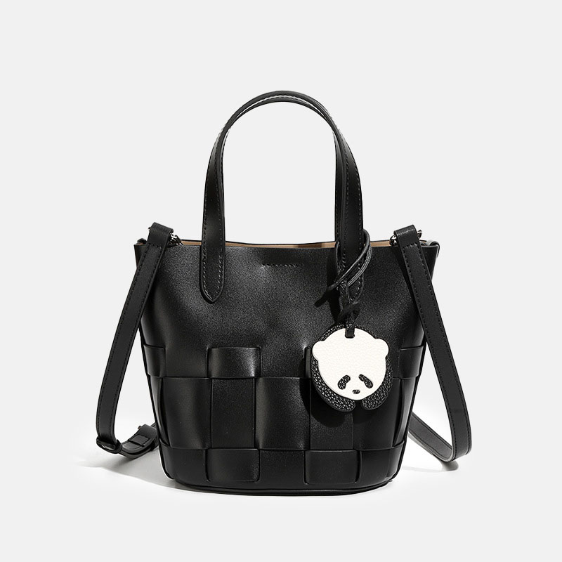 Women's Minimalist Genuine Leather Woven Bucket Bag