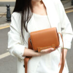 Women's Minimalist Goat Textured Full Grain Leather Shoulder Bag In H-Shaped Clasp