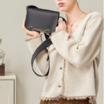 Women's Minimalist Goat Textured Full Grain Leather Shoulder Bag In H-Shaped Clasp