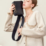 Women's Minimalist Goat Textured Full Grain Leather Shoulder Bag In H-Shaped Clasp