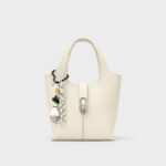 Minimalistische Damen Lychee Textur Leder Bucket Bag In Silber Hardware