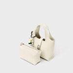 Minimalistische Damen Lychee Textur Leder Bucket Bag In Silber Hardware