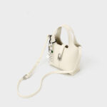 Minimalistische Damen Lychee Textur Leder Bucket Bag In Silber Hardware