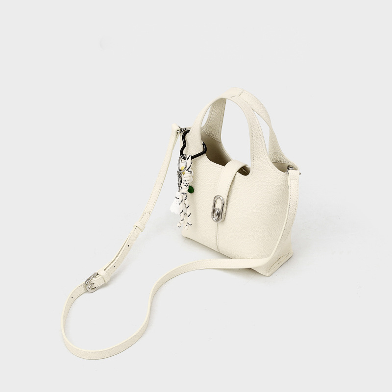Minimalistische Damen Lychee Textur Leder Bucket Bag In Silber Hardware
