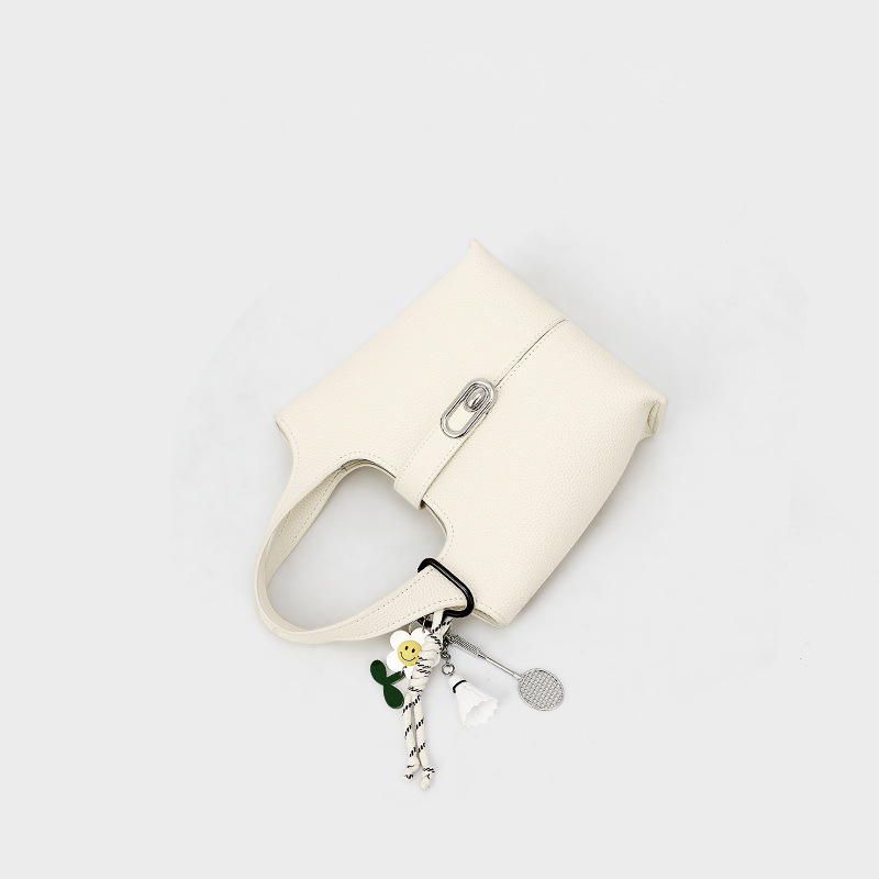 Minimalistische Damen Lychee Textur Leder Bucket Bag In Silber Hardware