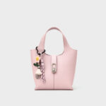 Minimalistische Damen Lychee Textur Leder Bucket Bag In Silber Hardware