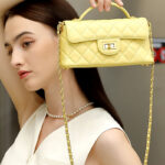 Women's Minimalist Quilted Lambskin Chain Strap Top Handle Bag In Gold Hardware
