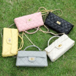 Women's Minimalist Quilted Lambskin Chain Strap Top Handle Bag In Gold Hardware