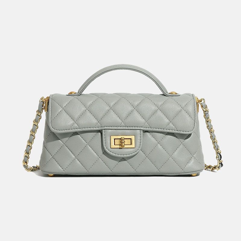 Sac à main minimaliste en cuir d'agneau matelassé, avec bandoulière en chaîne, en métal doré pour femmes