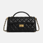 Women's Minimalist Quilted Lambskin Chain Strap Top Handle Bag In Gold Hardware