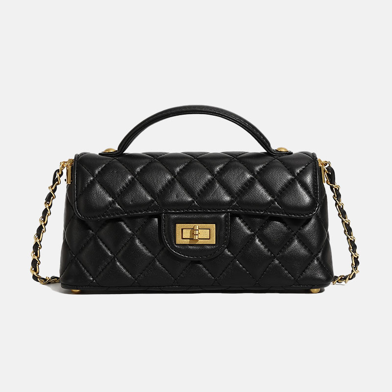 Women's Minimalist Quilted Lambskin Chain Strap Top Handle Bag In Gold Hardware
