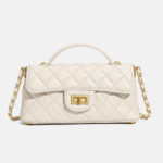 Women's Minimalist Quilted Lambskin Chain Strap Top Handle Bag In Gold Hardware