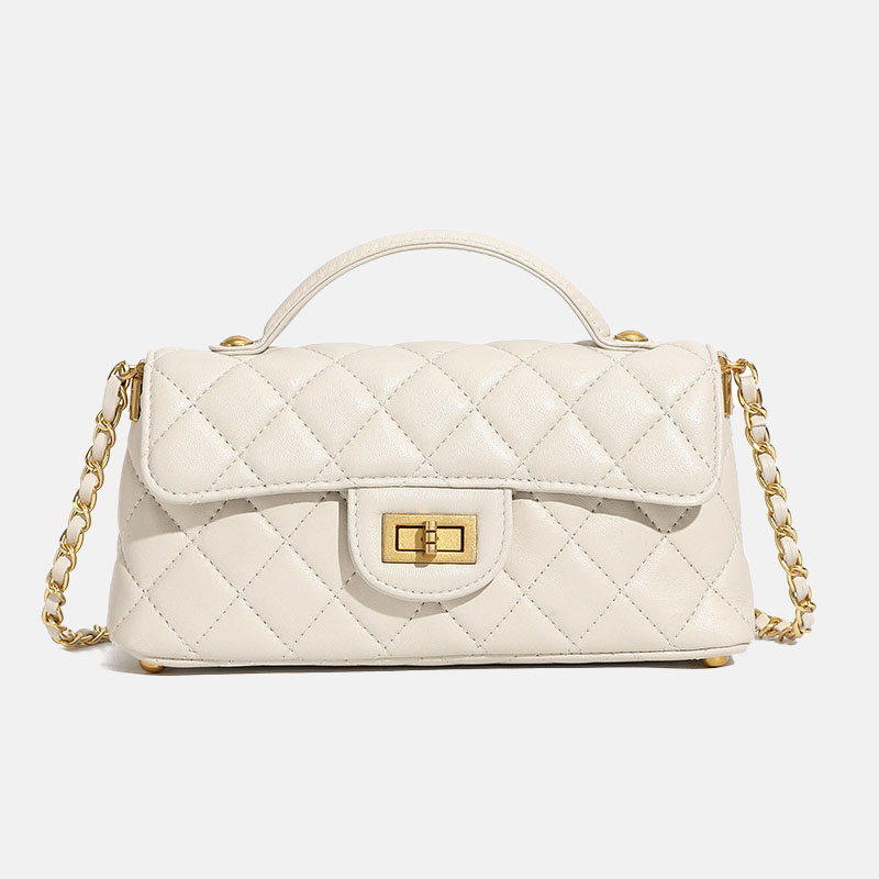 Women's Minimalist Quilted Lambskin Chain Strap Top Handle Bag In Gold Hardware