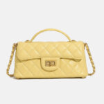 Women's Minimalist Quilted Lambskin Chain Strap Top Handle Bag In Gold Hardware