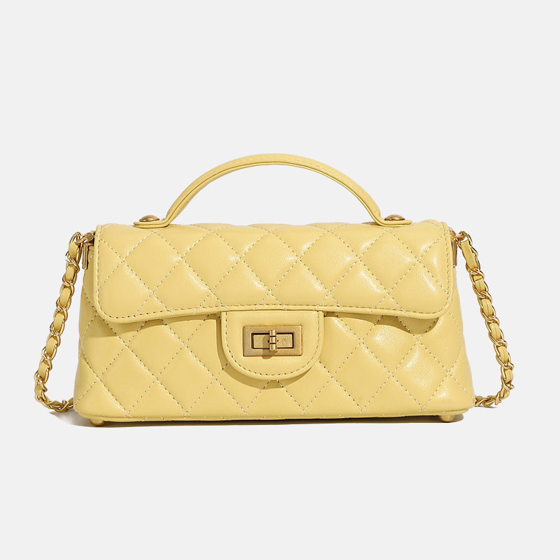 Women's Minimalist Quilted Lambskin Chain Strap Top Handle Bag In Gold Hardware